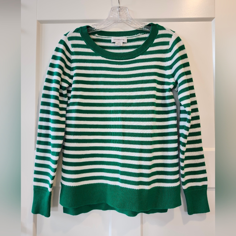 Liz Claiborne Emerald and White Striped Sweater